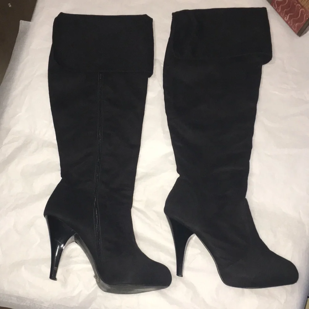 Anna Michelle Stiletto soft black almond toe zip over the knee cuff boot 29 EUC - Picture 4 of 17